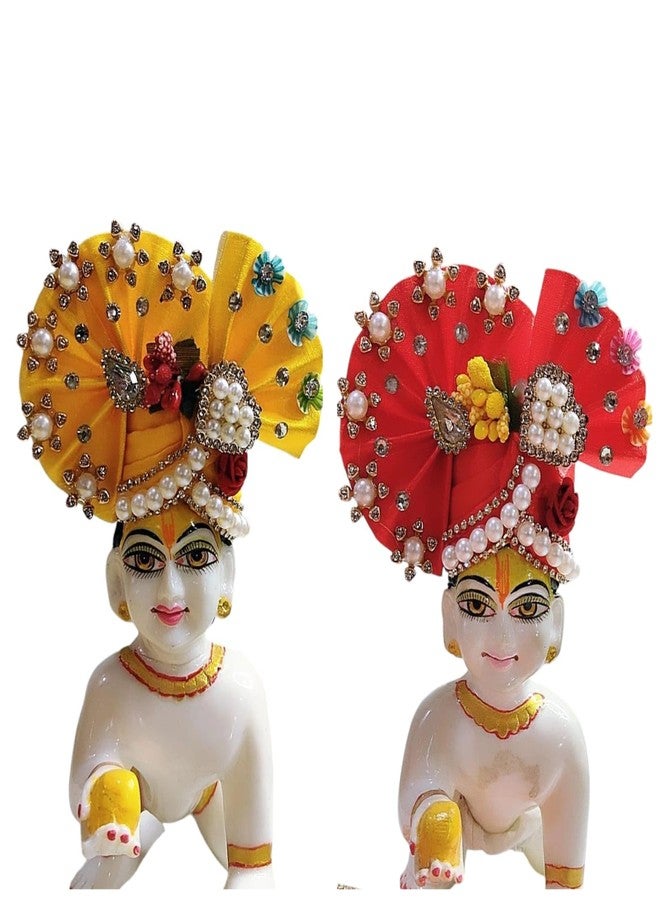 PARTISH Heavy Pagdi for Laddu Gopal Size 2 | Mukut for Ladoo Gopal Bal Gopal Kanha Ji Thakur Ji Size 0 1 2 3 4 5 6 (Red & Yellow,Pack of 2) - Image 2